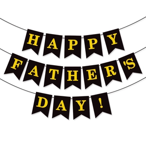 Happy Father's Day black and gold glitter banner for festive party wall decoration