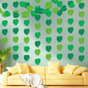 Tropical monstera leaf paper banner for Hawaiian party wall decoration and home events