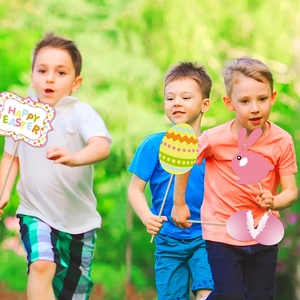 Easter party photo booth props with bunny and egg designs for kids outdoor activities