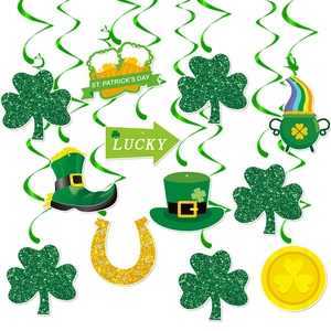 Décorations Suspendues En Spirale St Patrick Trèfle Chanceux Pot D'or Papier Plastique Décor De Plafond De Fête