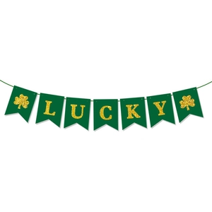 St. Patrick's Day Banner Lucky mit Kleeblatt und Goldglitzer für Partydekorationen