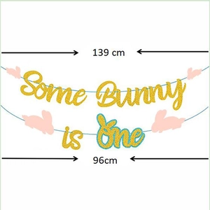 Striscione Some Bunny is One glitter oro con coniglio rosa per decorazione 1° compleanno