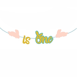 Striscione di compleanno is one coniglietto pasquale glitterato con accenti rosa e blu