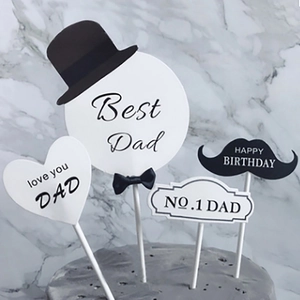 5-piece black mustache themed cake topper set for Father's Day and birthday decorations