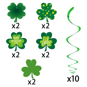 St. Patrick's Day hanging swirls with shamrock clovers and lucky party decorations