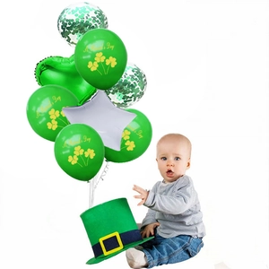 St. Patrick's Day themed party decorations set with shamrock balloons and green top hat