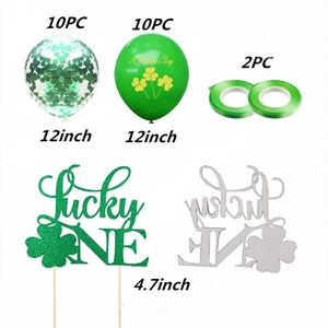 St. Patrick's Day 1st birthday party kit with Lucky ONE cake topper and green balloons