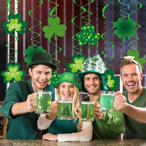 St. Patrick's Day hanging swirl decorations with lucky shamrock clovers for party venue