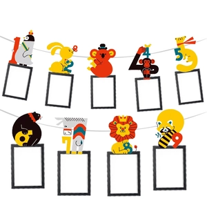 Bannière Cadre Photo Animaux Dessin Animé Guirlande Suspendue Papier Numérique Pour Décoration Murale Chambre Bébé