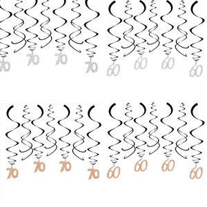 Birthday Anniversary Hanging Swirls PVC Glitter Number Ceiling Decoration Party Ornament Shiny