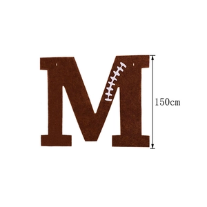 Brown felt letter M banner with white football laces pattern, 150cm height party decor