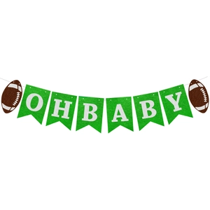 Green and brown felt football themed OH BABY banner decorations for baby shower party