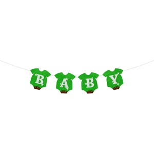 Green felt baby shower banner with BABY lettering and stars for a football party
