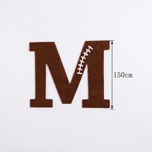 Brown felt football theme letter M decoration with white stitching 150cm tall banner