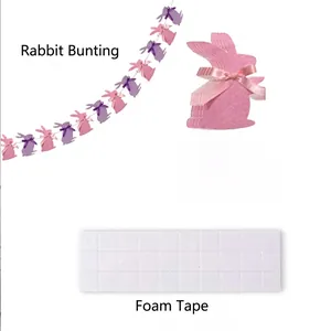 Oster-Party-Deko-Set mit rosa und lila Hasen-Wimpelkette und Klebeband zum Aufhängen