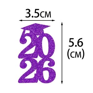 Close-up of purple glitter Class of 2026 graduation cupcake topper with dimensions