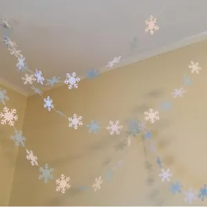 Blue and white 3D snowflake garland hanging ornaments for Christmas and winter home decor