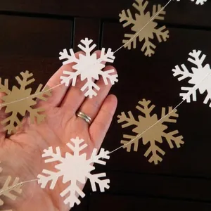 3D white and gold snowflake garland for Christmas, wedding, and New Year home party decor