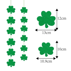 Detailed size chart of green shamrock felt banners for St. Patrick's Day party decor