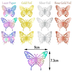 Stickers Muraux Papillon Creux 3D Décalcomanies en Papier Métallisé Or Argent pour Mariage Fête d'Anniversaire Baby Shower