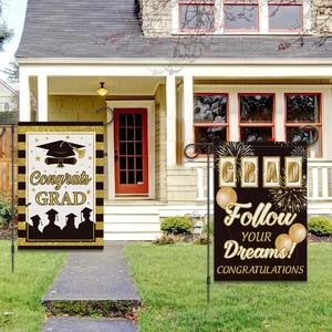 Graduation garden flag set with Congrats Grad and Follow Your Dreams designs for yard decor
