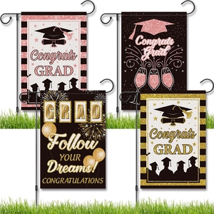Graduation Garden Flag Burlap Yard Decor With Metal Stake Congrats Grad Celebration Outdoor Courtyard Party Banner