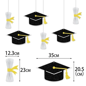 Graduation party hanging decorations set with mortarboard and diploma honeycomb spheres