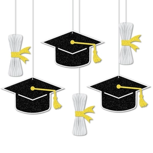Graduation Party Honeycomb Hanging Decorations Glitter Paper Doctoral Cap Diploma Scroll Ornaments For Celebration Venue Decor