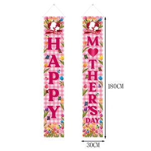 Bannières de porte Fête des Mères avec tulipes et carreaux roses pour décoration