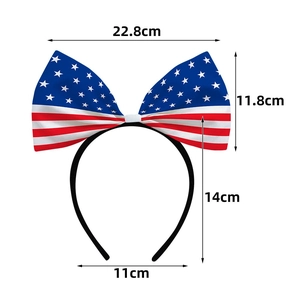 US flag bow headband for soccer fans with dimensions of 22.8cm width and 14cm height