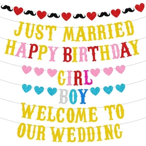Glitter Paper Party Banner Hanging Garland For Wedding Birthday Baby Shower Celebration Decoration DIY Ornament