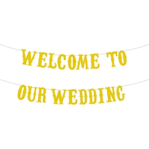 Glitter gold cardstock Welcome To Our Wedding banner hanging decoration for party events