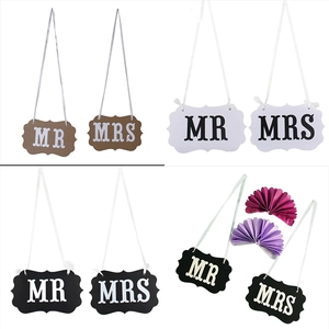 Mr Mrs Wedding Chair Signs Banner Retro Paper Cardboard Photo Props Decoration For Bride Groom