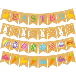 Easter burlap banner set featuring colorful eggs, bunnies, and carrots for party decoration