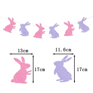 Detailed view of non-woven Easter bunny banner with pink and purple rabbit dimensions