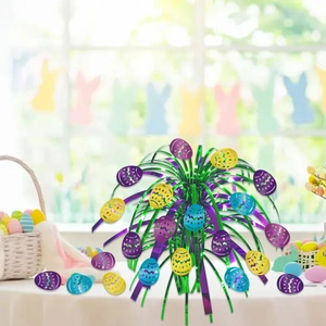 Easter egg foil fountain centerpiece with colorful paper eggs for party table decoration