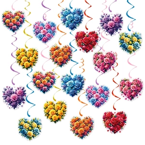 Valentine Day Hanging Swirl Decorations Rose Heart Paper Card PVC Spiral Ceiling Ornaments Romantic Wedding Party Decor