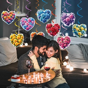 Valentine's Day hanging spiral decorations with heart rose patterns for romantic party decor