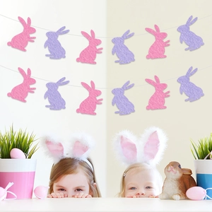Easter bunny felt banner with pink and purple rabbit silhouettes for party decoration