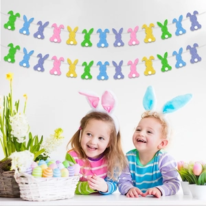 Colorful Easter bunny felt banner with pastel rabbit shapes for festive party decor