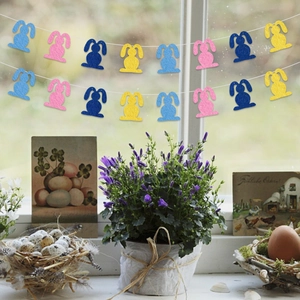 Easter felt bunny banner set with blue, pink, and yellow rabbits for holiday party decor
