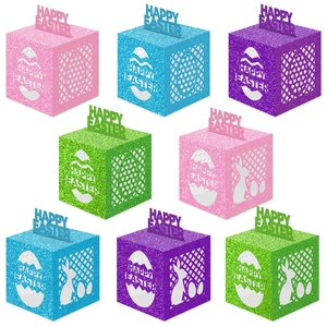 Laser Cut Glitter Paper Easter Candy Boxes With Bunny And Egg Patterns Happy Easter Gift Box For Holiday Party Decoration