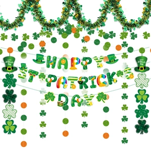 St Patrick's Day Banner Shamrock Garland Irish Festival Green Glitter Hanging Decorations Party Supplies