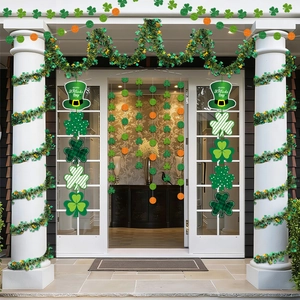 Saint Patrick's Day porch decoration kit featuring green shamrock garlands and tinsel