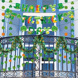 Saint Patrick's Day banner set with green shamrocks and lucky clover party decorations