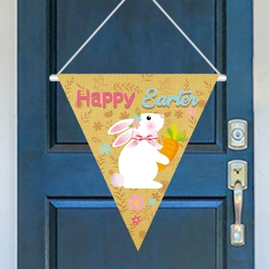 Easter Happy Easter hanging sign with bunny and carrot on rustic burlap banner