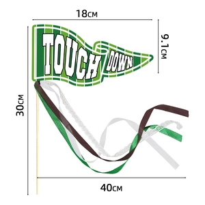 Rugby themed Touch Down pennant flag on wooden stick with dimensions 18x30cm