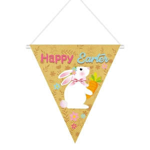 Easter Happy Easter hanging banner featuring a cute bunny design on burlap texture fabric