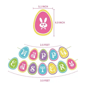 Easter party decoration set with colorful Happy Easter egg banners and rabbit designs