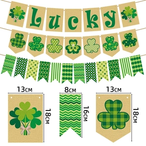 St. Patrick's Day Lucky burlap banner with green clover flags for party decoration